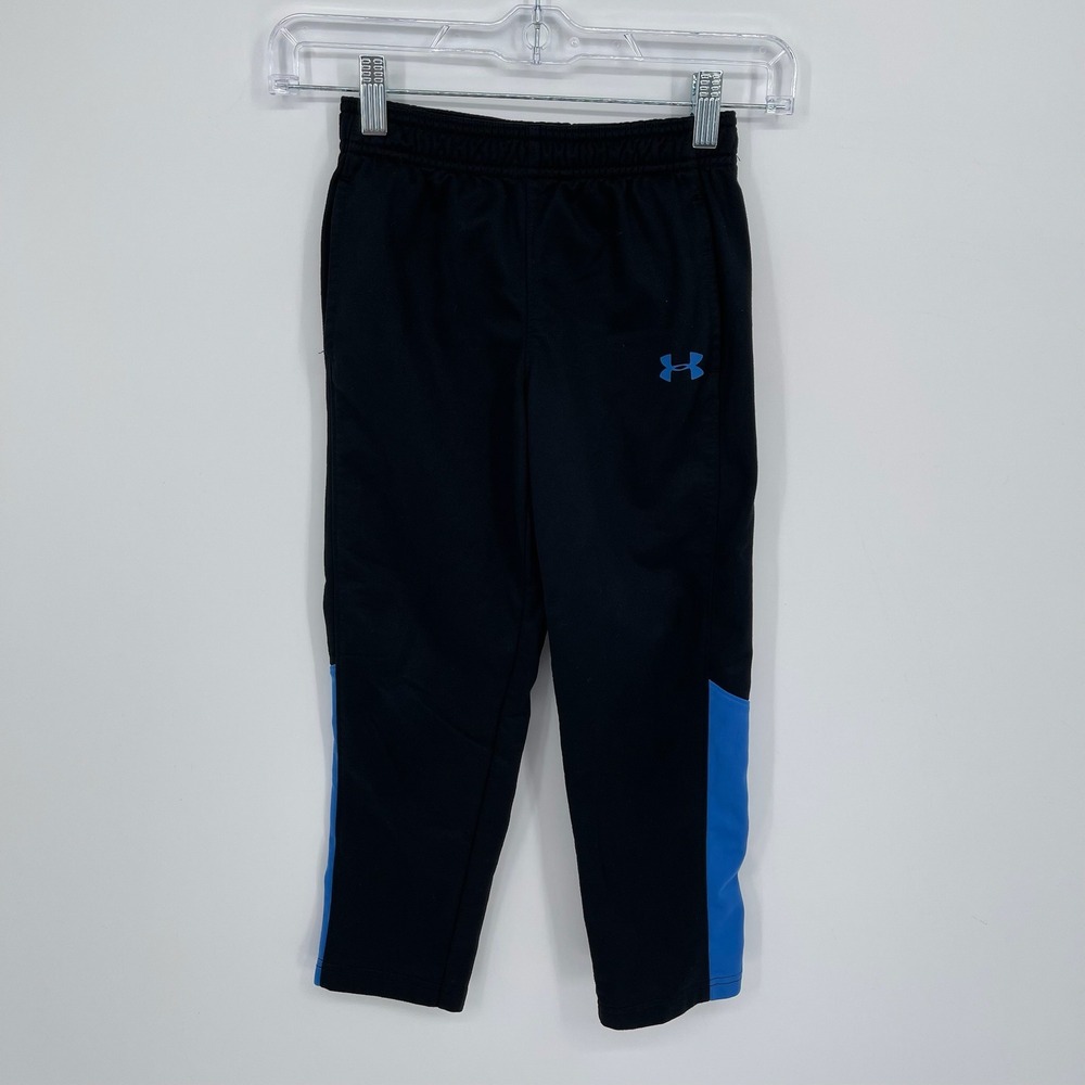 Under Armour Boy's Black Blue Colorblock Logo Athletic Track Sweat Pants‎ Size 7